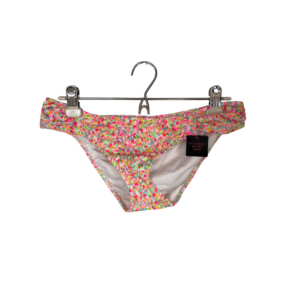 Victorias Secret Swim Bikini Bottoms Neon Confetti Gold Foil Heart Medium NEW